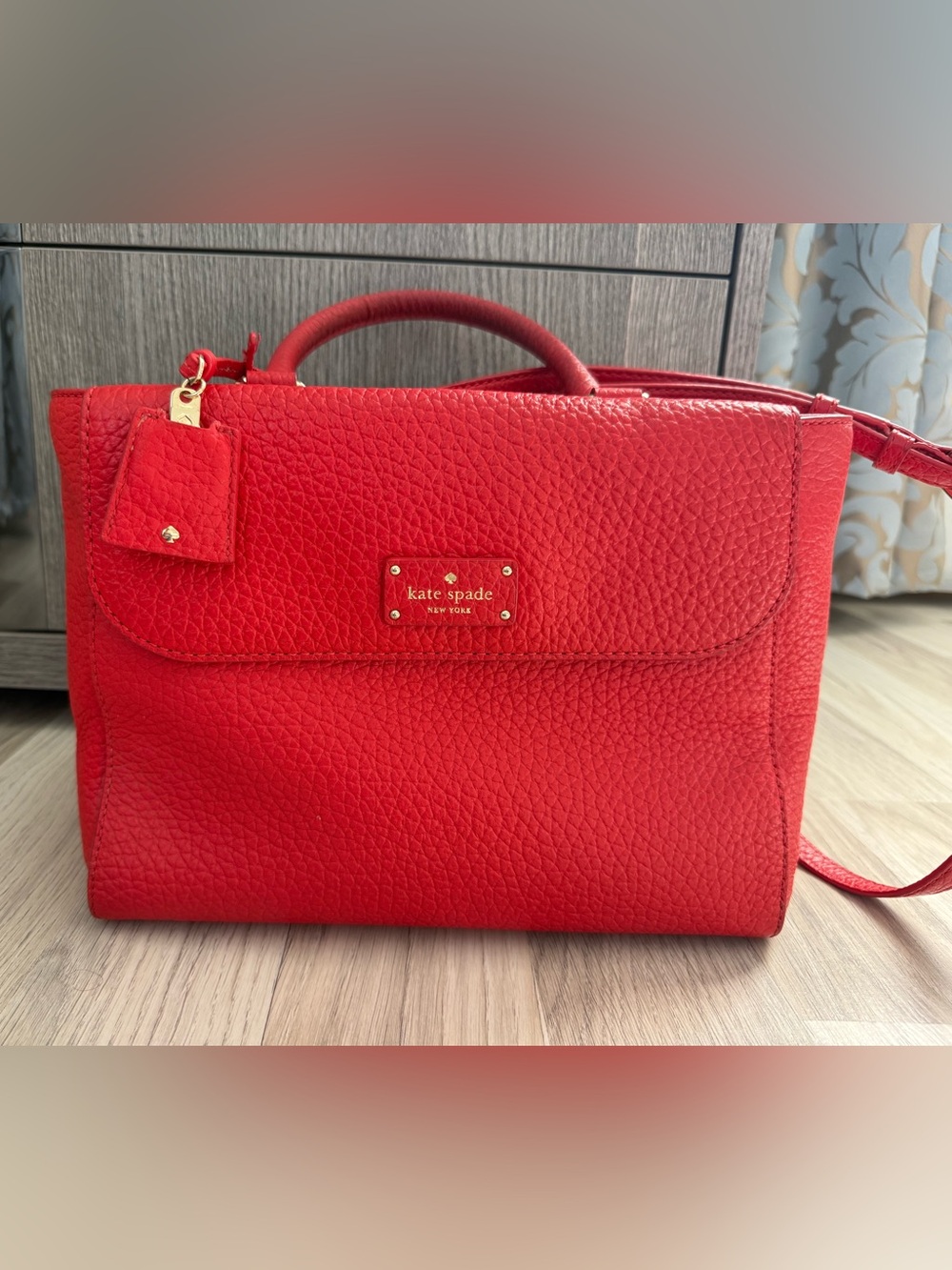 kate spade Red Pebbled Leather Satchel with Top Handle